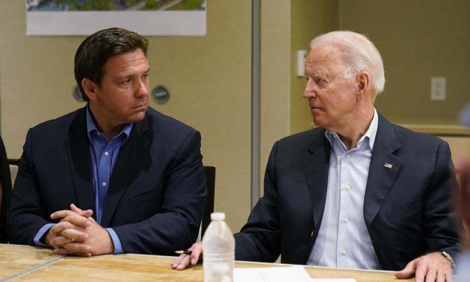 DeSantis with Biden in Surfside on Thursday. The governor received high praise from the president.