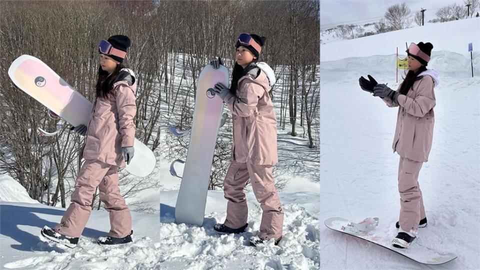 好愛Snow！李晶晶滑雪「Pink穿搭」太少女　超流暢「凌空Jump」震撼網