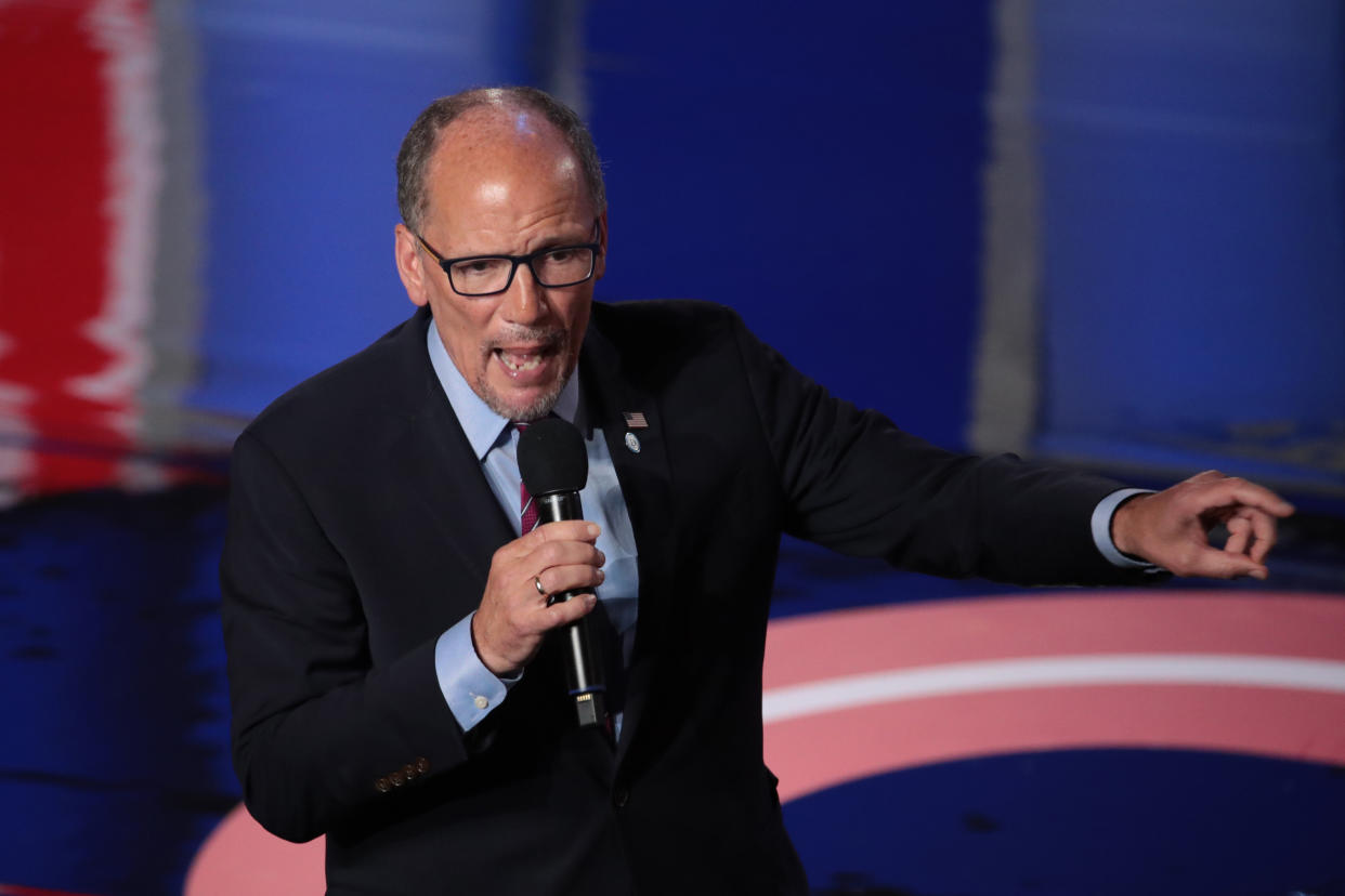 Democratic National Committee Chairman Tom Perez, seen here speaking before the Democratic presidential debates in Detroit, has sought to assuage wary state party leaders. (Photo: Scott Olson/Getty Images)