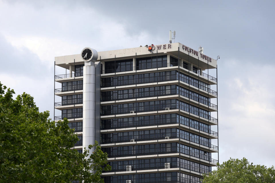 Lettering was removed from the tower last week. (Tom Wren/SWNS)