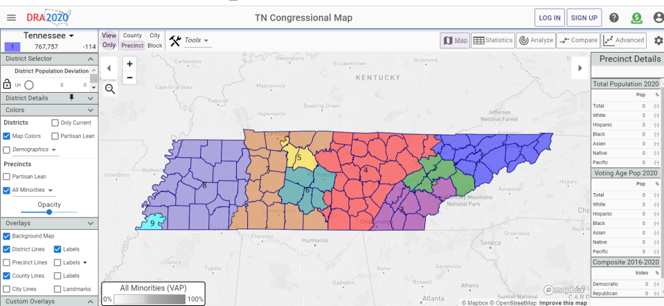 Here's a screenshot of the congressional redistricting proposal submitted by CivicTN, a nonprofit organization aimed at improving civic engagement.