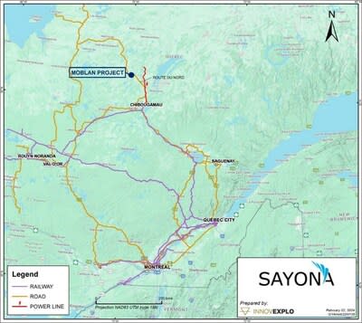 Figure 1 – Moblan property location and site access (CNW Group/SAYONA)