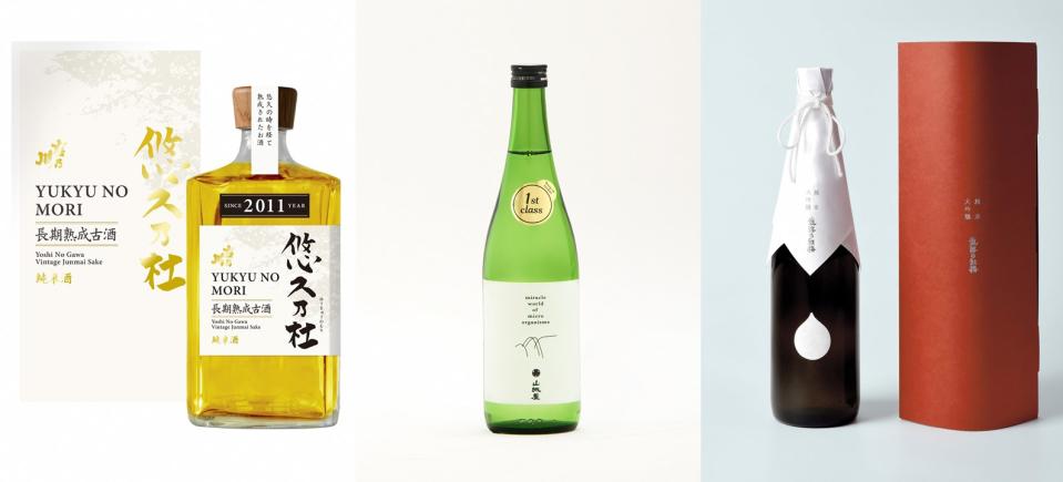 (From left to right) Choki jukusei koshu Yukyu no Mori 2011 *IWC2022 Silver Medal Winner (YOSHI NO GAWA Co., Ltd.) Yamashiroya First Class *IWC2022 Bronze Medal Winner (KOSHIMEIJO CO., LTD.) KoshijinoKobai Junmaidaiginjo Koshitanrei *IWC2021 Gold Medal Winner (Kubiki Sake Brewing Co., Ltd.)