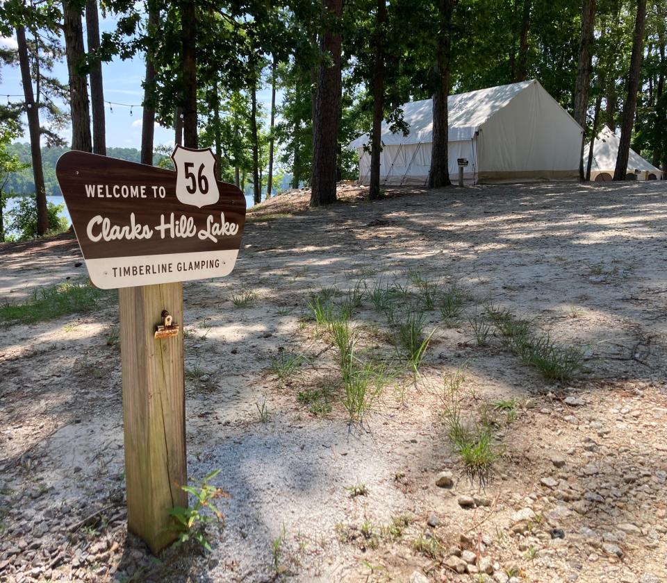 Exterior of Timberline Glamping tent at Wildwood Park.