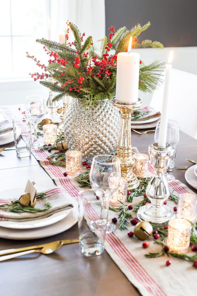 <p>Make your table shine bright with all sorts of mercury glass pieces that beautifully reflect the warmth and glow of burning candles.</p><p><strong>Get the tutorial at <a href="https://www.blesserhouse.com/mercury-glass-christmas-tablescape/" rel="nofollow noopener" target="_blank" data-ylk="slk:Bless'er House;elm:context_link;itc:0;sec:content-canvas" class="link ">Bless'er House</a>.</strong> </p><p><strong><a class="link " href="https://www.amazon.com/Speckled-Centerpiece-Christmas-Halloween-Decoration/dp/B09LCKFXFZ/ref=sr_1_2?tag=syn-yahoo-20&ascsubtag=%5Bartid%7C10050.g.644%5Bsrc%7Cyahoo-us" rel="nofollow noopener" target="_blank" data-ylk="slk:Shop Now;elm:context_link;itc:0;sec:content-canvas">Shop Now</a><br></strong></p>