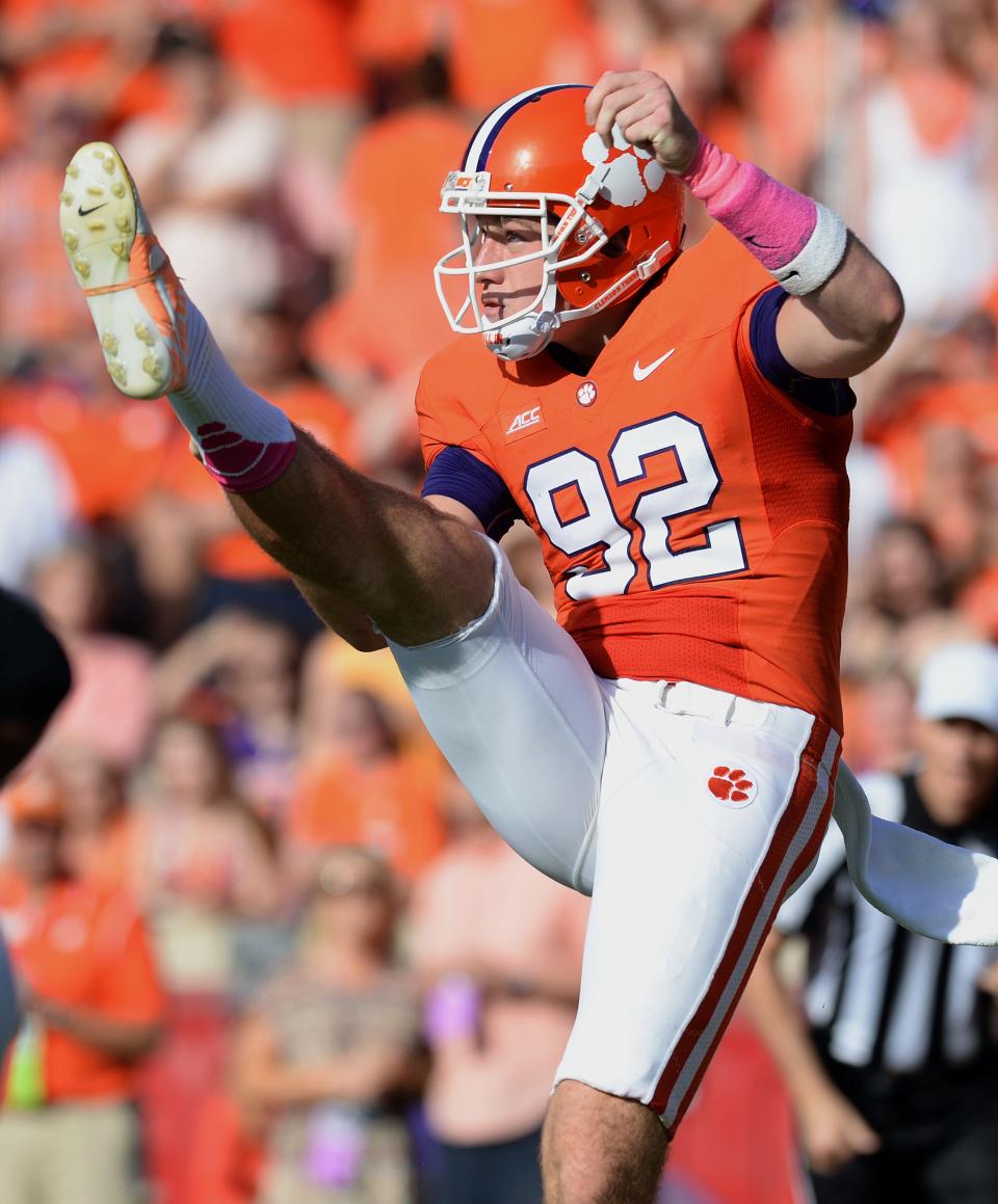 Clemson punter Bradley Pinion (92) during a game in 2014 at Clemson's Memorial Stadium.