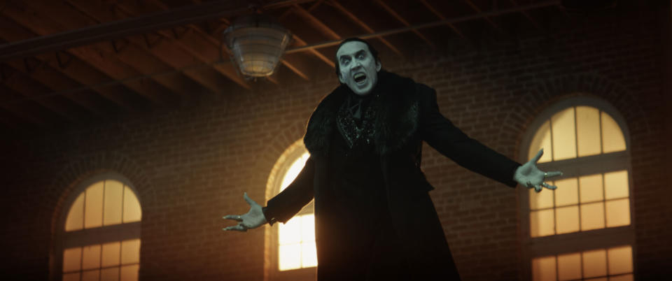 Nicolas Cage as Dracula in Renfield, directed by Chris McKay. (Universal)
