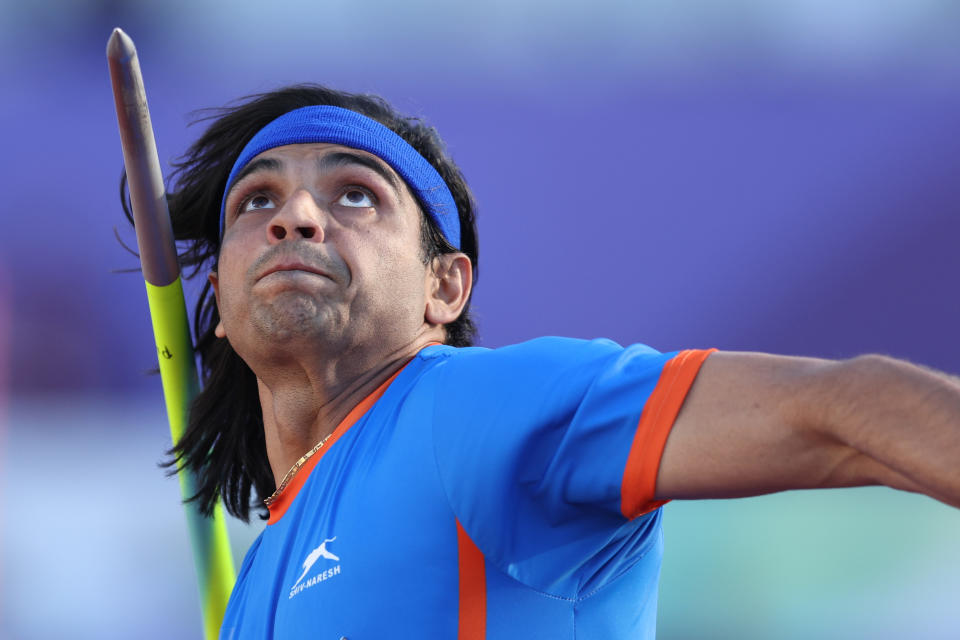 Neeraj Chopra, pictured here in action at the world athletics championships in Oregon.