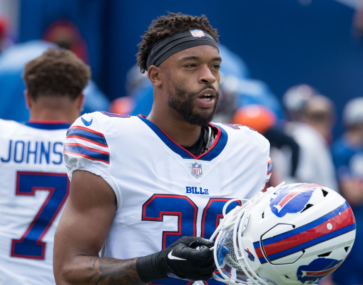 Buffalo Bills cornerback Dane Jackson (30) is back at practice this week after he was involved in scary helmet-to-helmet collision in Buffalo's Week 2 game. (Mark Konezny-USA TODAY Sports)