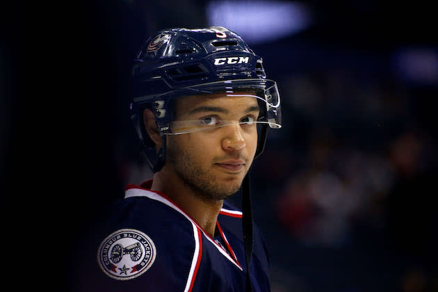 COLUMBUS, OH – NOVEMBER 23: Seth Jones #3 of the Columbus Blue Jackets warms up prior to the start of the game against the Calgary Flames on November 23, 2016 at Nationwide Arena in Columbus, Ohio. (Photo by Kirk Irwin/Getty Images)