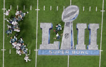 <p>Philadelphia Eagles kicker Jake Elliott kicks an extra point against the New England Patriots during the first half of the NFL Super Bowl 52 football game Sunday, Feb. 4, 2018, in Minneapolis. (AP Photo/Eric Gay) </p>