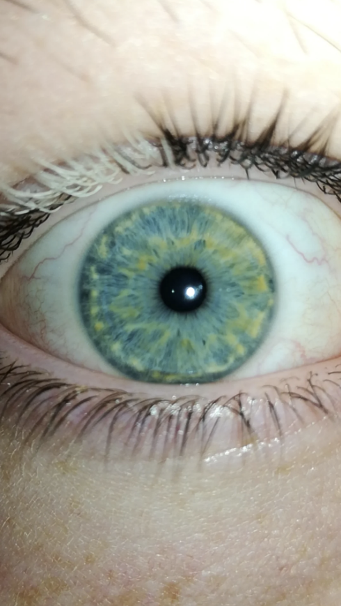 Close-up image of a human eye, showing intricate details of the iris and the pupil