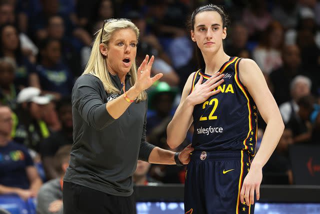 <p>Gregory Shamus/Getty</p> From Left: Indiana Fever head coach Christie Sides and Caitlin Clark