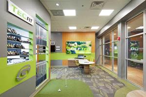 GOLFTEC Lobby, Club Fitting Wall and Putting Green