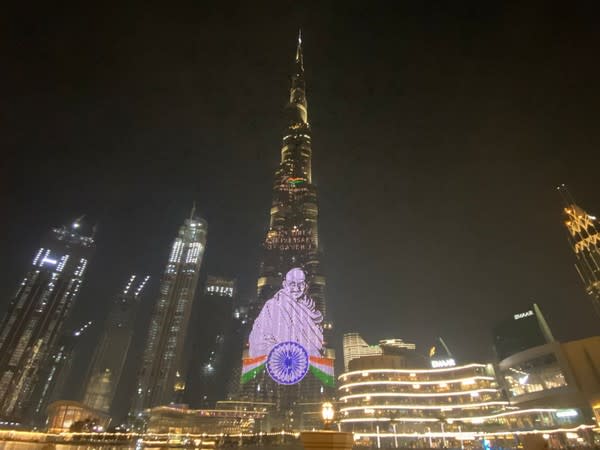 Burj Khalifa illuminated with Mahatma Gandhi's image