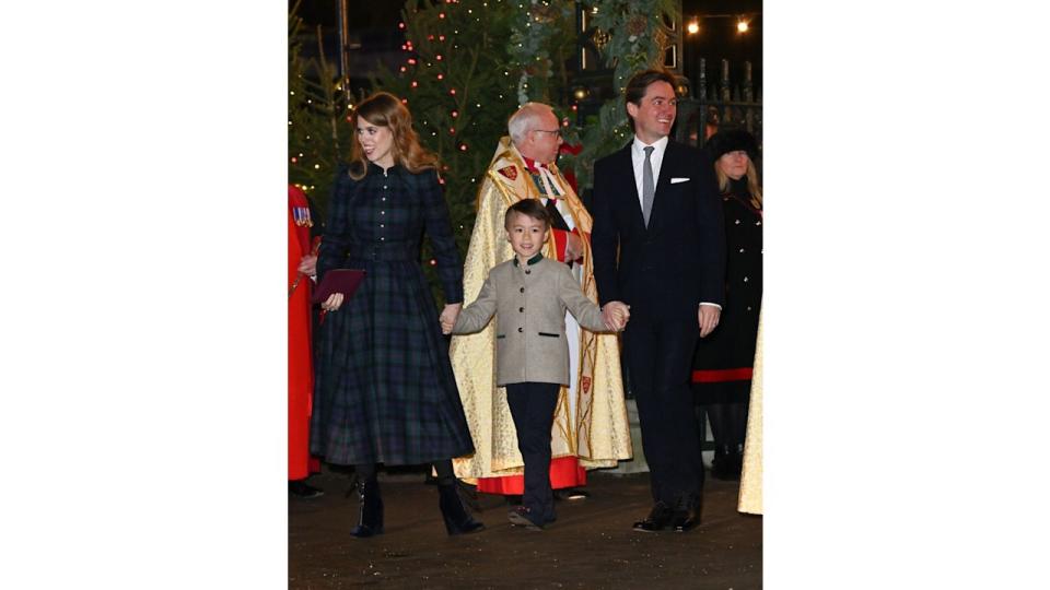 Princess Beatrice, Christopher Woolf and Edoardo Mapelli Mozzi attend The "Together At Christmas" Carol Service at Westminster Abbey on December 08, 2023 in London, England