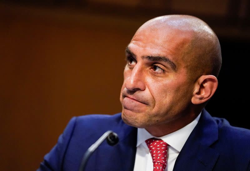 FILE PHOTO: CFTC nominee Rostin Behnam testifies before Senate Agriculture, Nutrition, and Forestry Committee hearing on Capitol Hill in Washington