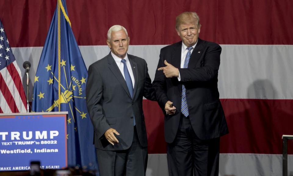 Donald Trump greets the then Indiana governor, Mike Pence, in July 2016.