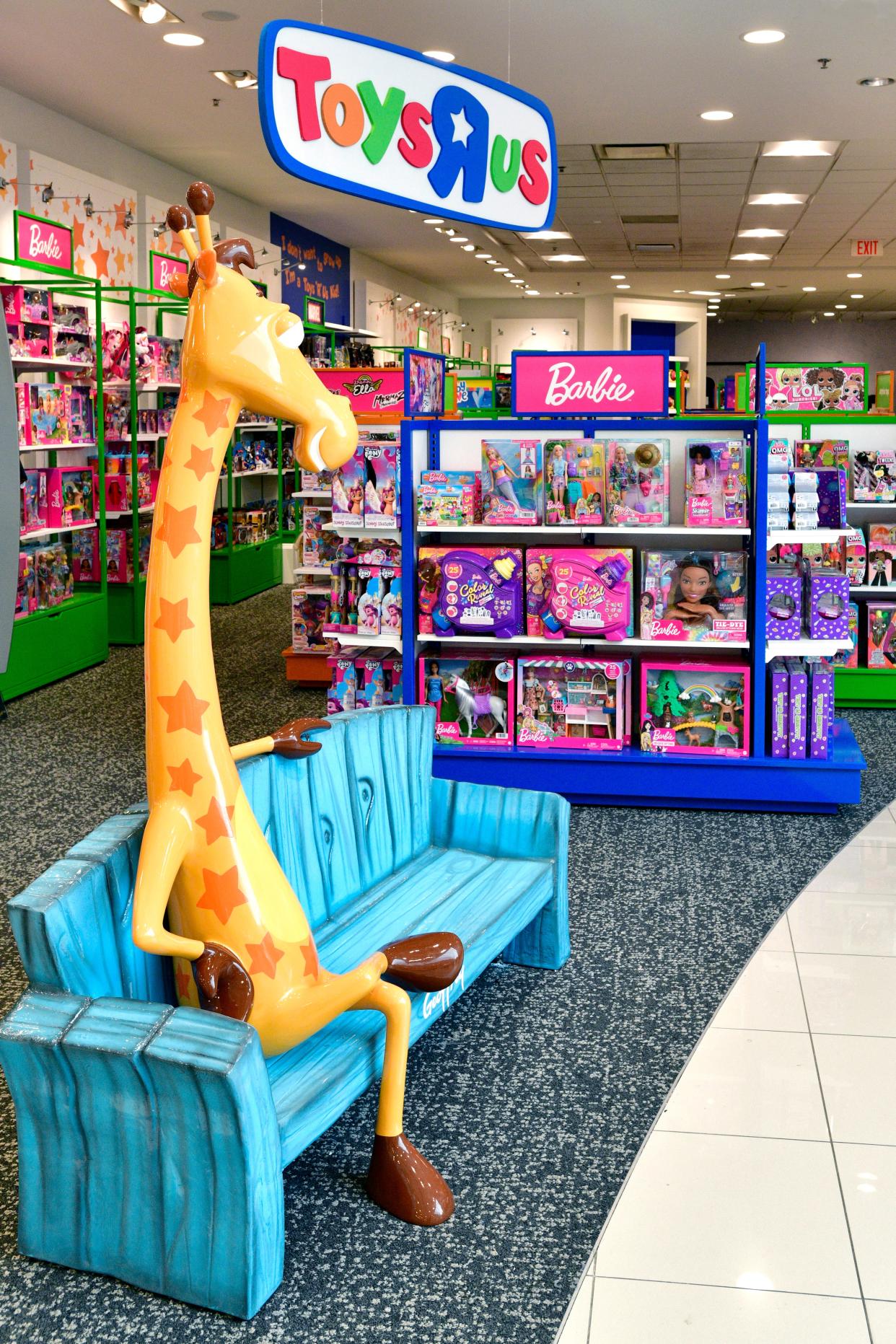 A view of Macy's Toys  R  Us in Jersey City, New Jersey. The toy store is expected to open in Macy's stores across the nation, including in the Summit Mall store. The stores will include benches such as this, with the toy store's mascot Geoffrey, for photo opportunities.