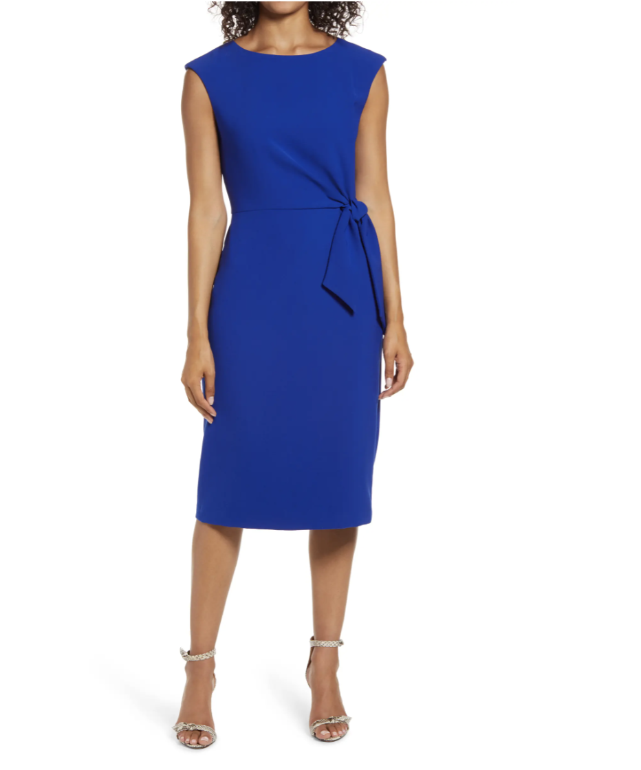 Tahari Cap Sleeve Crepe Sheath Dress