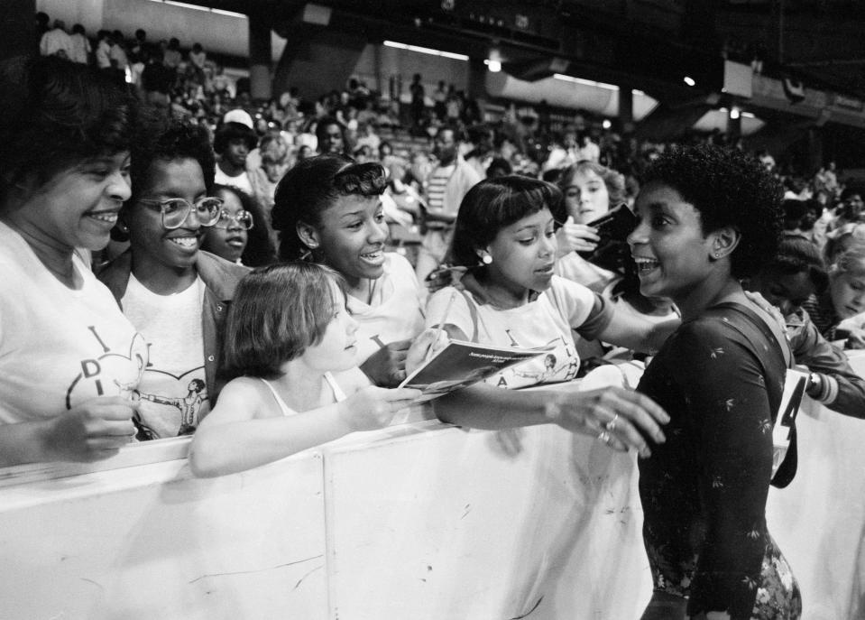 Dianne Durham, seen here at the 1983 national championships, is finally being inducted into the Gymnastics Hall of Fame. Durham, the first Black woman to win a title in the sport, died in February. (AP/Lisa Genesen)