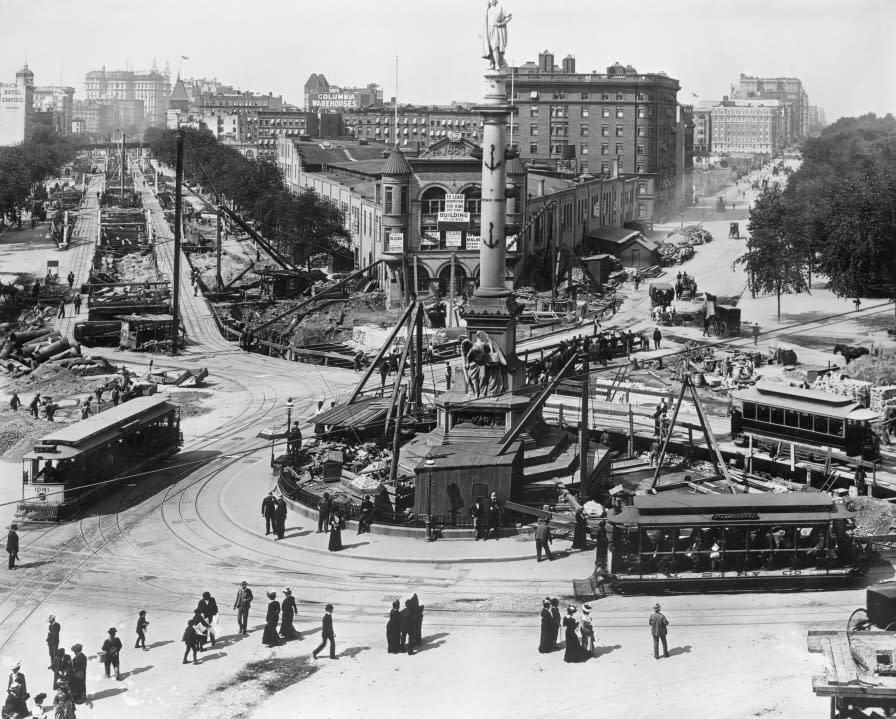 (Original Caption) Construction around Columbus Circle in the 1890’s. (Getty)
