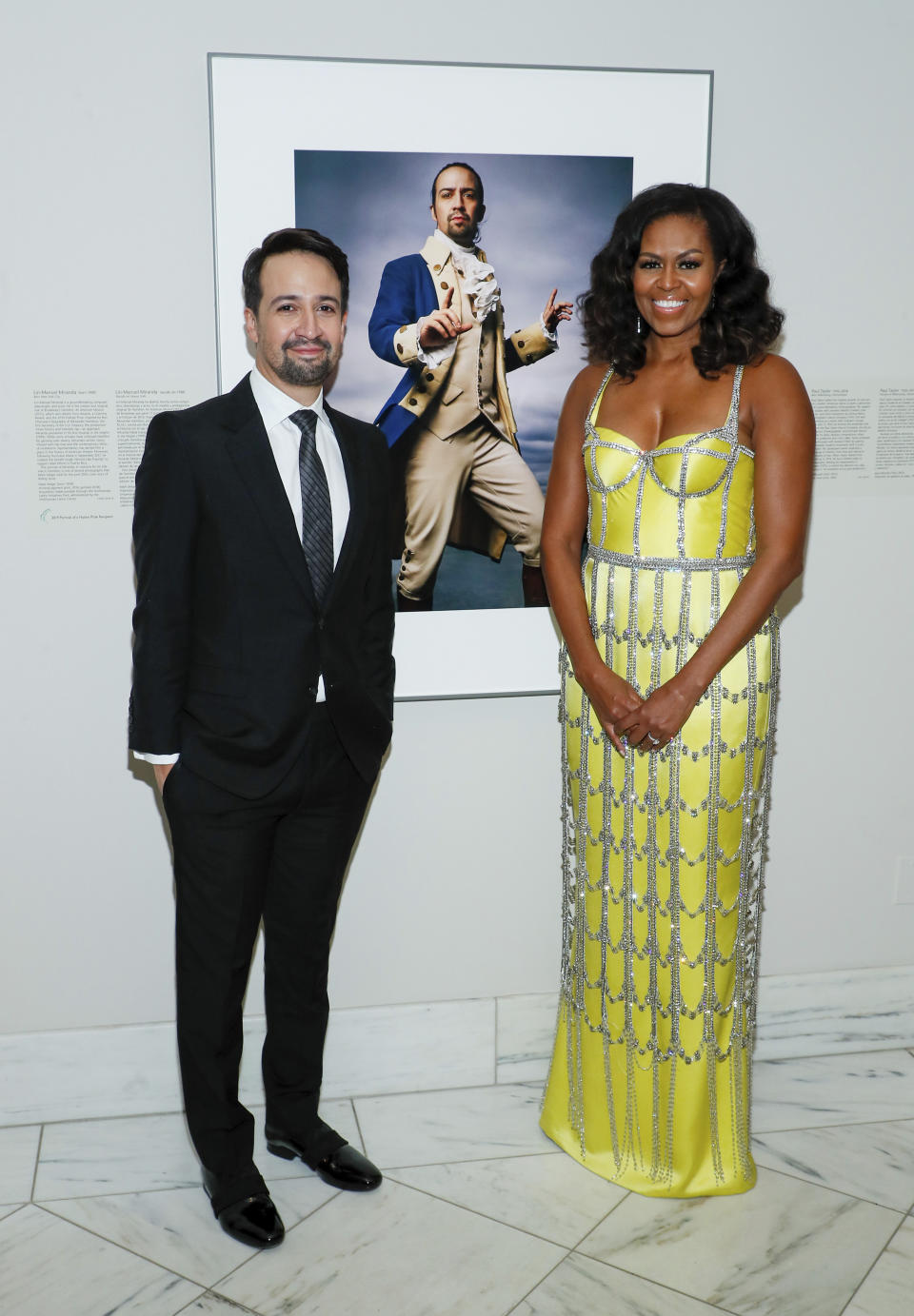 Lin-Manuel Miranda and Michelle Obama attend The 2019 American Portrait Gala at Smithsonian's National Portrait Gallery on Nov 17 2019, in Washington.