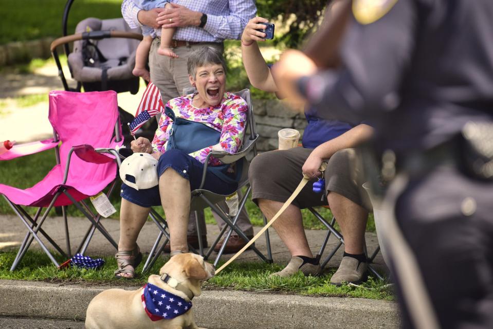 Margaret Leuder of Wanaque, reacts as she watches the Memorial Day Parade in Oakland, on Sunday, 05/29/22.