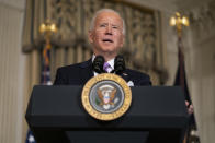 President Joe Biden delivers remarks on racial equity, in the State Dining Room of the White House, Tuesday, Jan. 26, 2021, in Washington. (AP Photo/Evan Vucci)