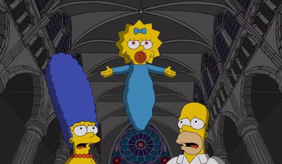 Maggie rises as the daughter of Satan in the opening segment of "Treehouse of Horror XXX"