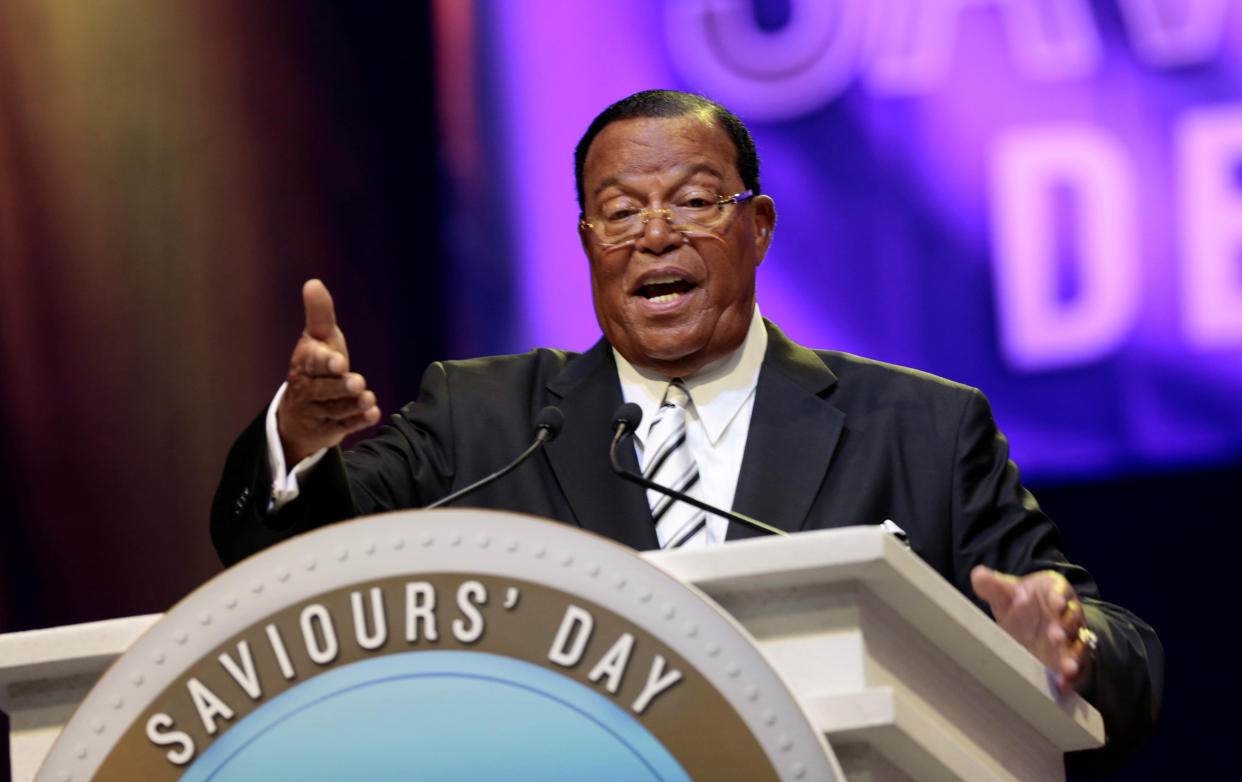 Rev. Louis Farrakhan gives the keynote speech at a Nation of Islam convention in Detroit in February 2017. (Photo: Rebecca Cook/Reuters)