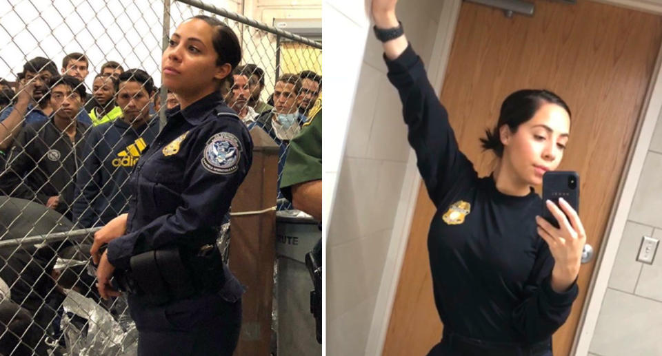 Photo of "Ice Bae" Kiara Cervantes whose photo while providing security to Mike Pence went viral.