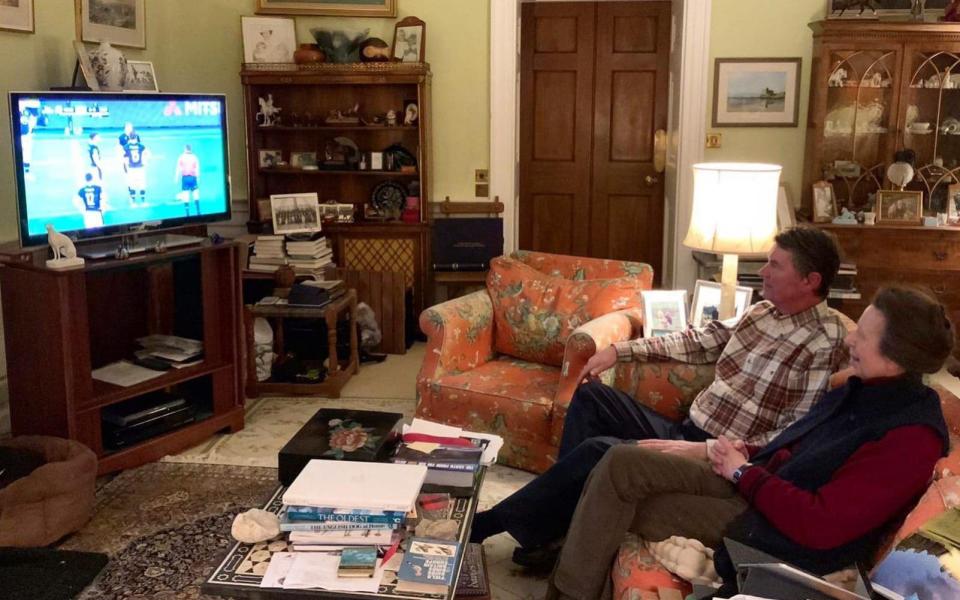 Princess Anne and husband Tim Laurence at home in their living room - Royal Family