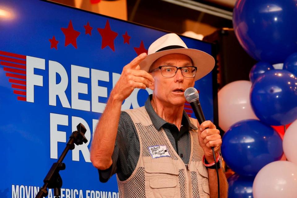 Michael Reed, Publisher of The Standard newspaper, speaks during Freedom Friday at Momma Rabbit’s Nibbles and Sips on Friday, May 3, 2024.