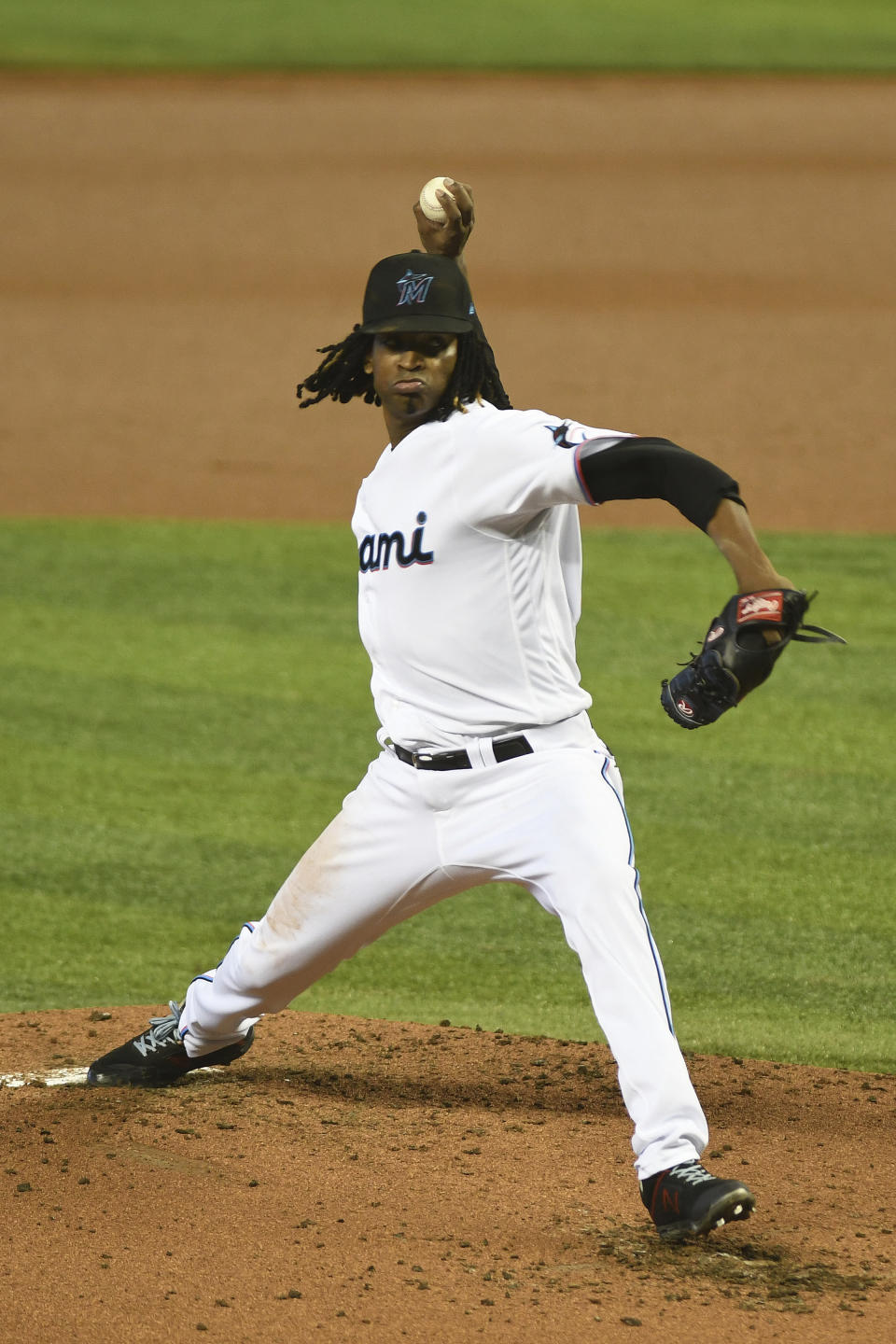 Miami Marlins starting pitcher José Ureña throws during the second inning of a baseball game against the Boston Red Sox, Thursday, Sept. 17, 2020, in Miami. (AP Photo/Gaston De Cardenas)