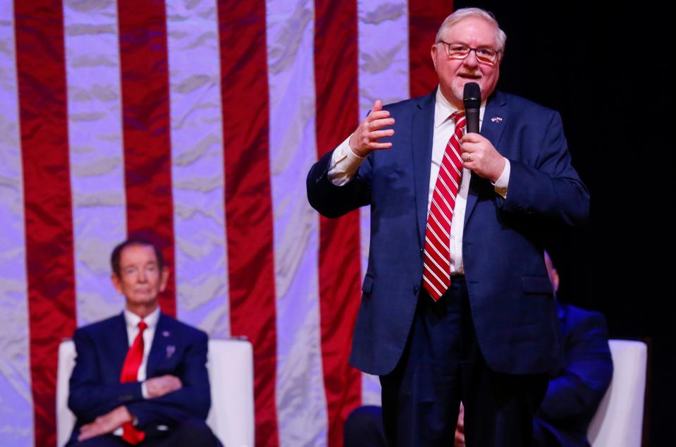 Jay Wasson, a Republican candidate for Missouri's 7th Congressional District, spoke at the Greene County Lincoln Day event in March.