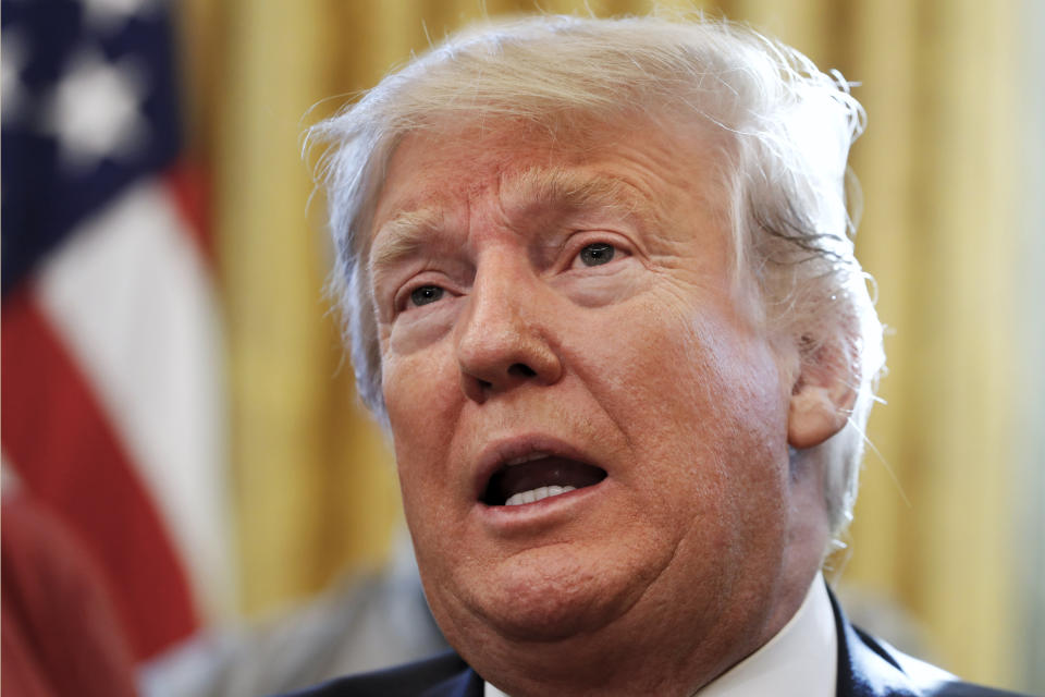 President Donald Trump speaks during a meeting with American manufacturers in the Oval Office of the White House, Thursday, Jan. 31, 2019, in Washington. (AP Photo/Jacquelyn Martin)