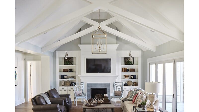 Southern Living House Plan, Living Room with shelves and tv