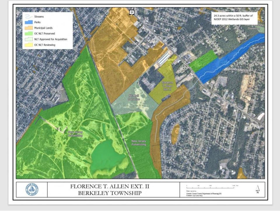 A color-coded map of existing open space and land that is to be preserved as open space as prepared by the Ocean County Department of Planning, which was displayed at public meetings of the Board of Commissioners this past month.