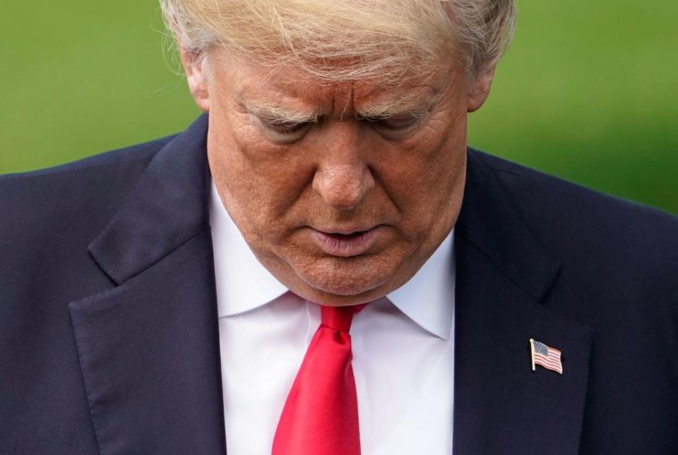 US President Donald Trump makes his way to board Marine One from the South Lawn of the White House  in Washington, DC. 