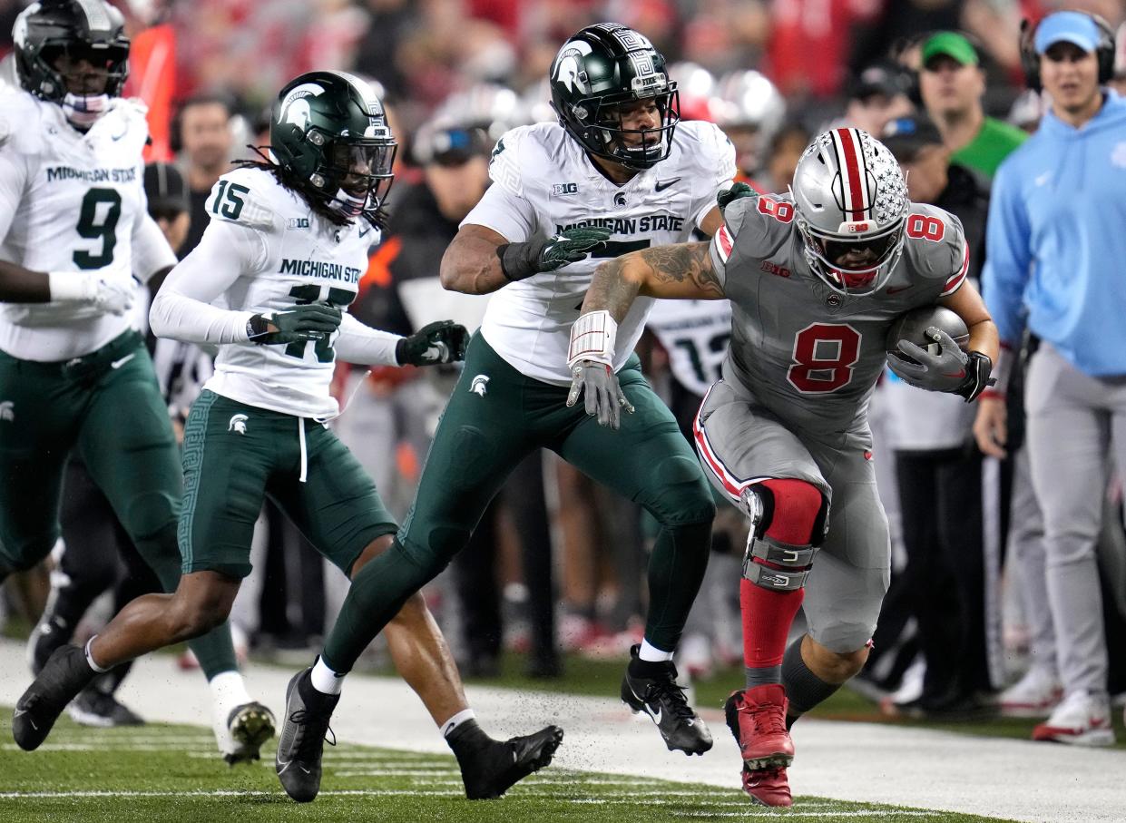 Ohio State tight end Cade Stover had seven receptions for 79 yards and a touchdown on seven targets against Michigan State.