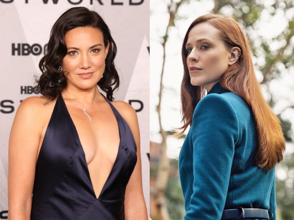 A side by side of two women (Lisa Joy and Evan Rachel Wood).