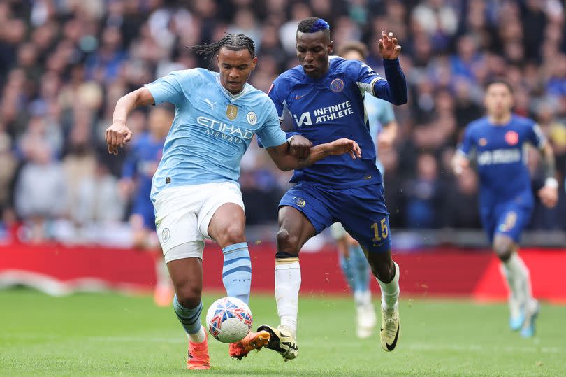 Manuel Akanji of Manchester City and Nicolas Jackson of Chelsea