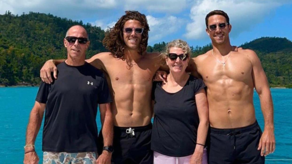 Callum and Jake Robinson with their parents Martin and Debra.