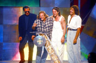 <p>The reunion between Van Halen and off-on original frontman David Lee Roth on the VMAs stage — their first appearance together in 10 years — was so exciting. For about 47 seconds. Because that’s about how long this particular VH reunion lasted. Eddie Van Halen’s icy body language at the VMAs made it clear that he still loathed Diamond Dave; at times he was standing so far away from Roth, he may as well have been on a different show on another network. And Dave’s constant goofy quips about Eddie’s hip surgery didn’t help matters. Rumor has it they nearly got in a fistfight backstage. (Source: Yahoo Music) </p>