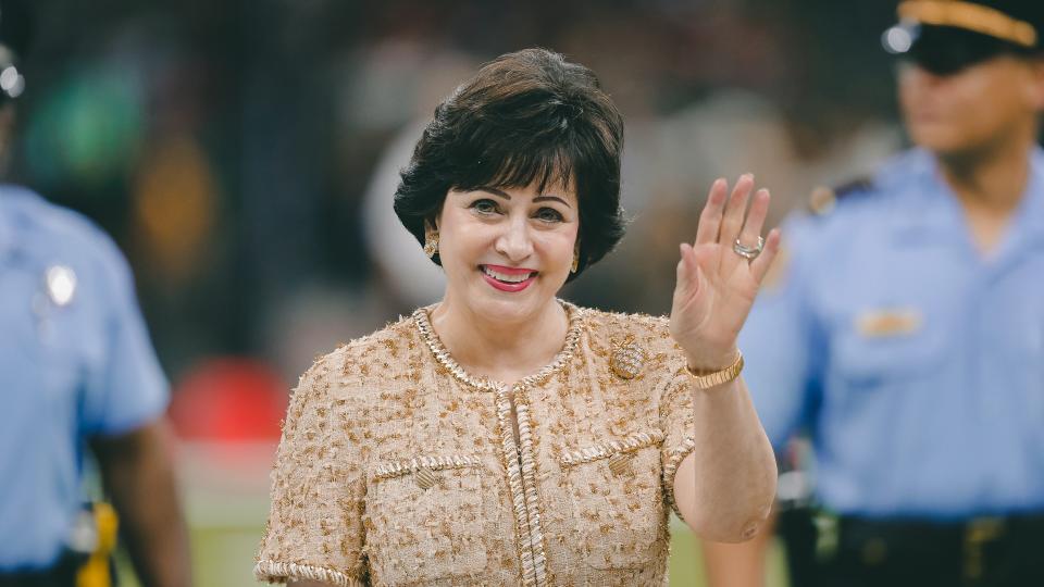 New Orleans Saints owner Gayle Benson waves before an NFL football game against the Houston Texans in New OrleansTexans Saints Football, New Orleans, USA - 09 Sep 2019.