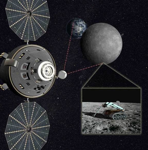 The L2-Farside Mission, a mission to the moon's far side depicted here, is being championed by builder of the Orion spacecraft, Lockheed Martin Space Systems. It is seen as an intermediate step toward more challenging missions beyond low Earth