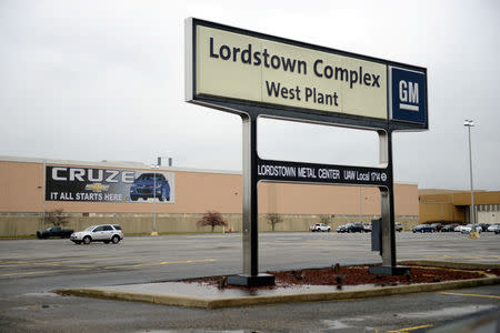 FILE PHOTO: A view of the entrance to the West Plant at the General Motors Lordstown Complex, assembly plant in Warren, Ohio, U.S., November 26, 2018. REUTERS/Alan Freed/File Photo