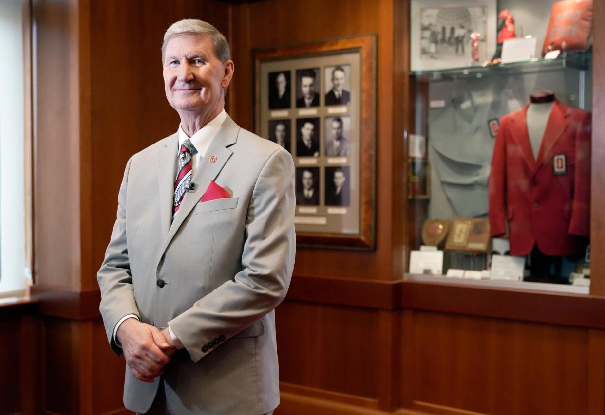 April 11, 2024; Columbus, Ohio, USA; 
Ted Carter held his first State of the University as Ohio State's president on Thursday.
