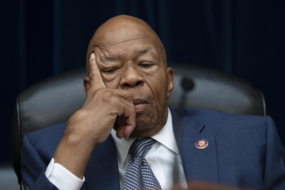 House Oversight and Reform Committee Chairman Elijah Cummings, D-Md., pauses in his seat just after the panel voted 24-15 to hold Attorney General William Barr and Commerce Secretary Wilbur Ross in contempt for failing to turn over subpoenaed documents related to the Trump administration's decision to add a citizenship question to the 2020 census, on Capitol Hill in Washington, Wednesday, June 12, 2019. (AP Photo/J. Scott Applewhite)